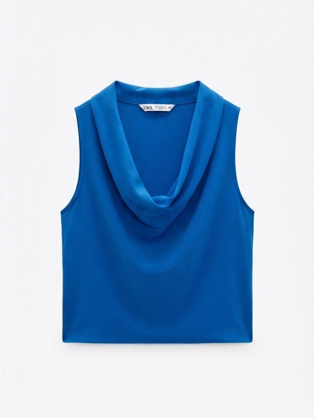 ZARA Cobalt Blue Cowl Neck Sleeveless Blouse Top Size Large